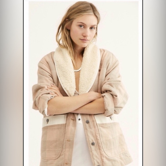 We The Free Jackets & Blazers - We The Free By Free People Woodlands Plaid Sherpa Jacket Beige